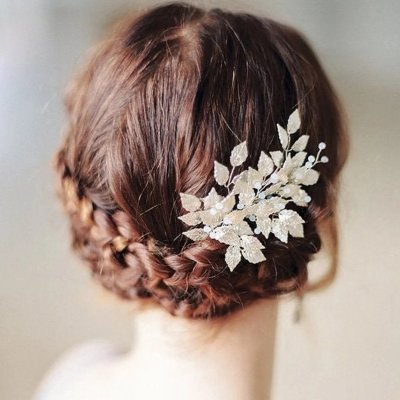 Metal Alloy Leaf-shaped Protein Bridal Hair Combs